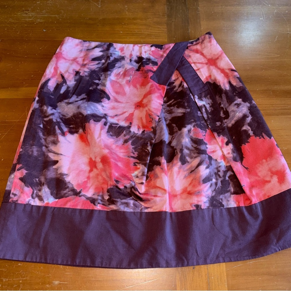 anthropologie elevenses Abstract Floral Skirt 4 Red Maroon Zip Close Floralfairy